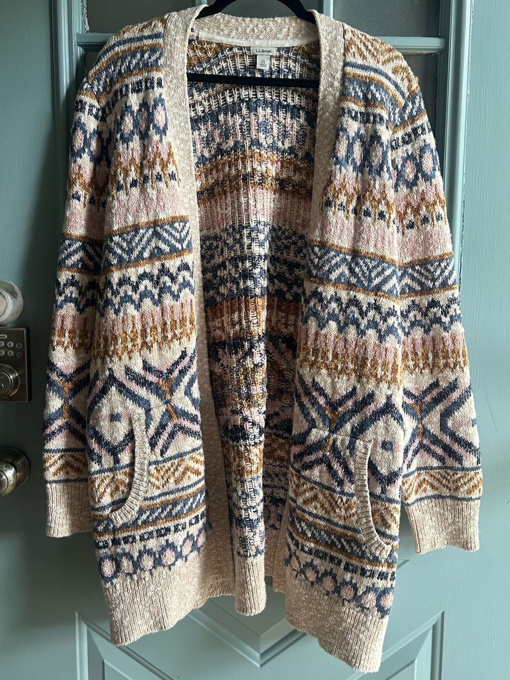 L.L. Bean Knit Cardigan Western Aztec Print Open Front Cotton Sweater Women’s 2X